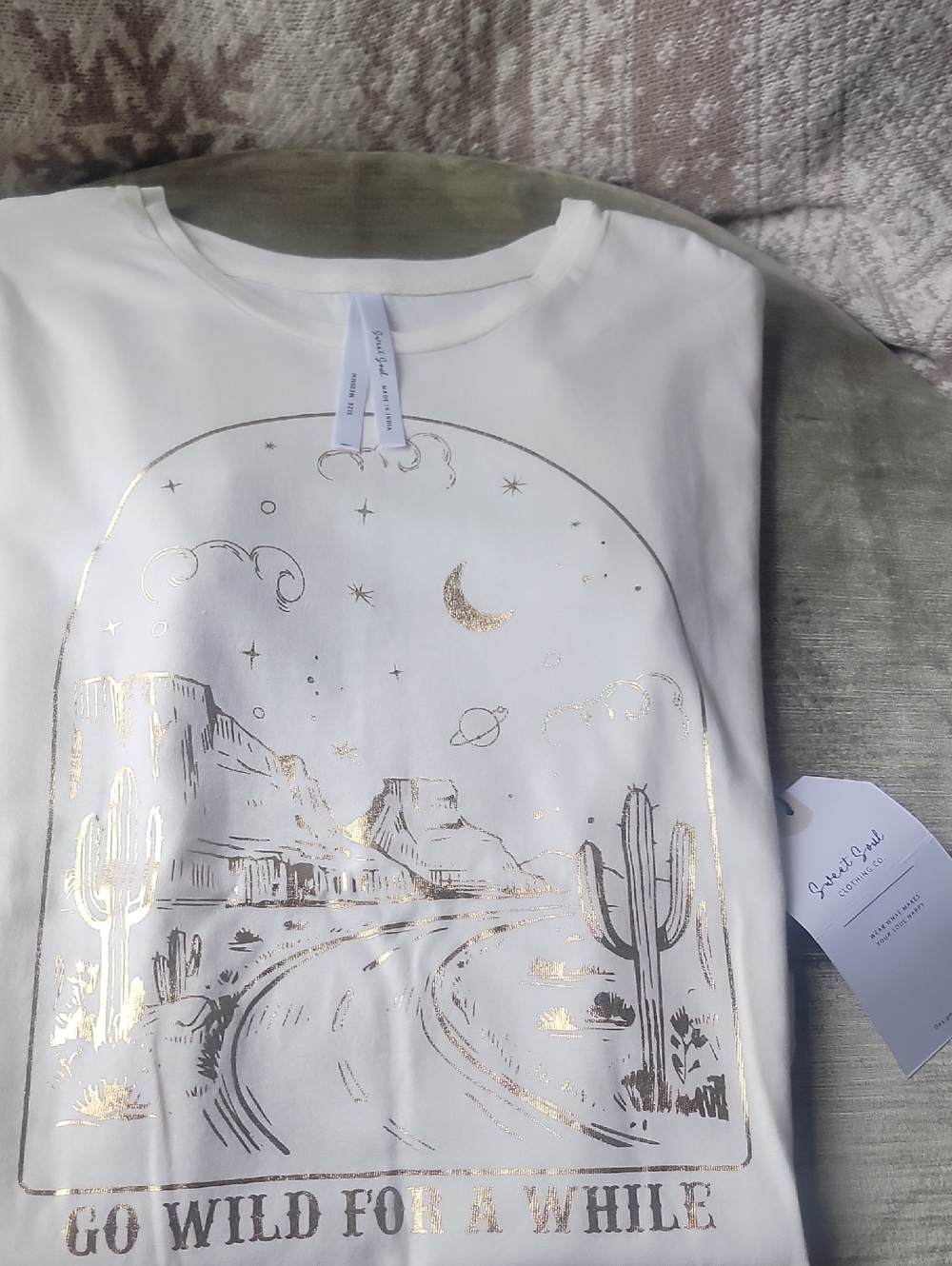 Go Wild For A While Kids White Graphic Top with Gold Foil